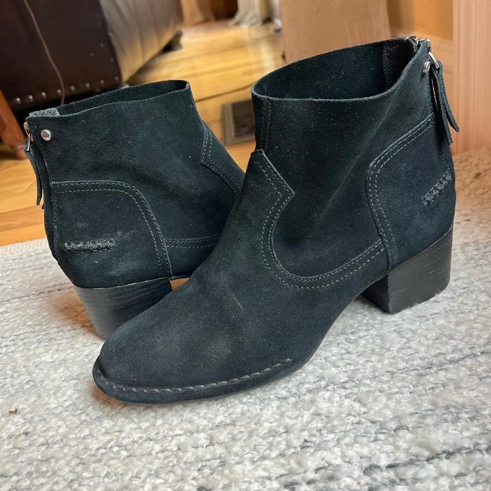 Ugg Women’s Suede Bandara Leather Zip-Up Ankle Boots Booties - Picture 4 of 14